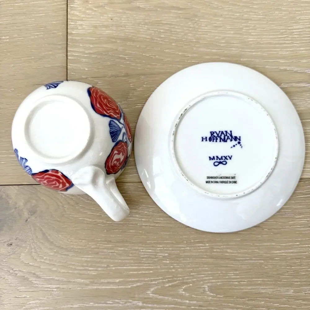 RARE Anthropologie Ruan Hoffmann Jardin Des Plantes LOVE MORE Cup Saucer Set - Picture 3 of 9